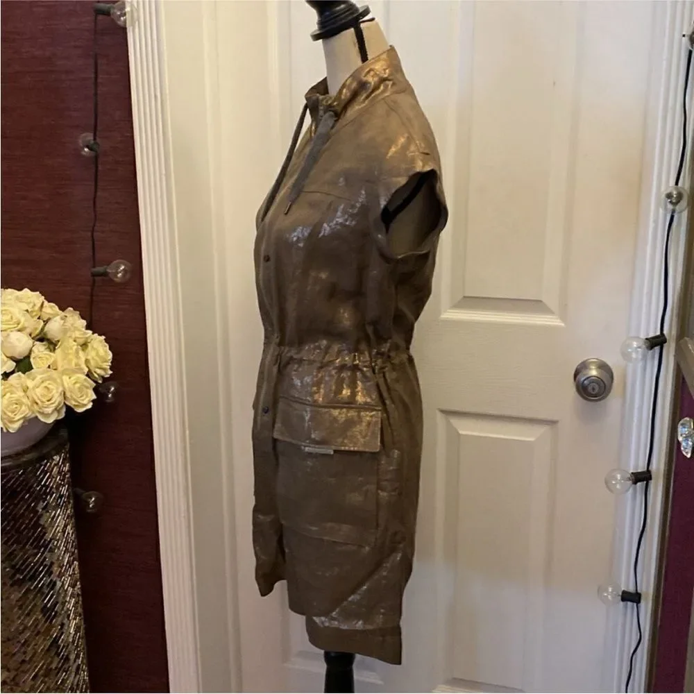 NWT Brunello Cucinelli 100% linen Shimmering Gold/ brown romper, S